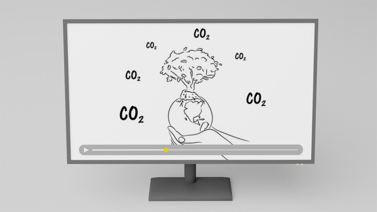 Bildschirm zeigt Erklärvideo zum CO2 Preis
