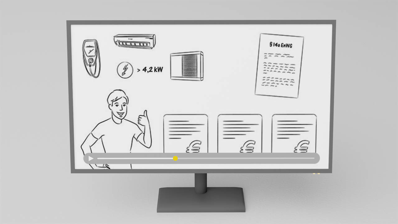 Bildschirm zeigt Erklärvideo über §14a EnWG Abrechnung