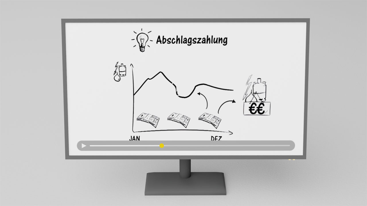 Bildschirm zeigt Erklärvideo zur Abschlagzahlung